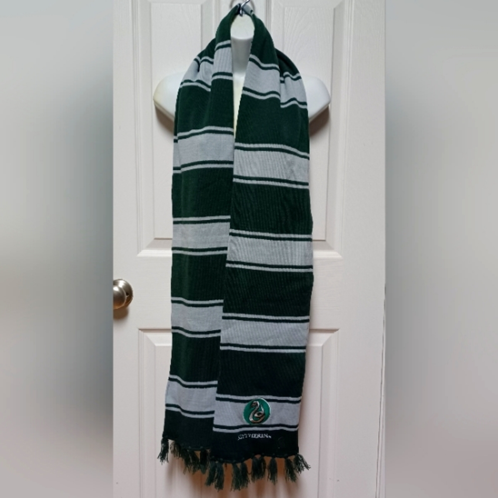 Green and Gray Striped Slytherin House Scarf Harry Potter Snake Hogwarts